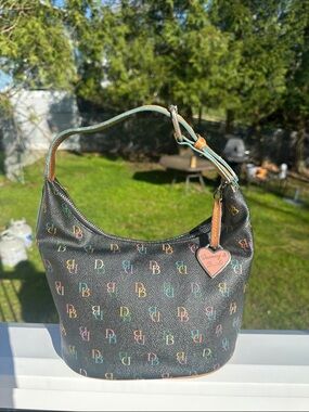 Dooney & Bourke Black Multicolor Logo Shoulder Hobo